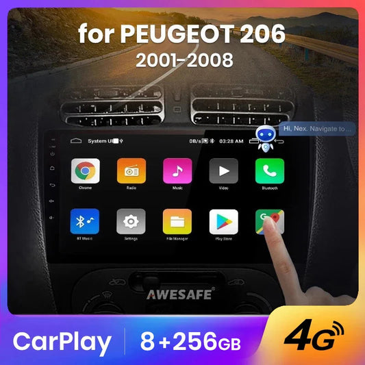 Wireless Speakers,  PX9, Peugeot 206 2001-2008 2 din autoradio GPS Track Bluetooth-C 4G-WIFI, 8+256G, 6GB-128GB B, Carplay Android Auto Radio, Color: N/A, Size: N/A.