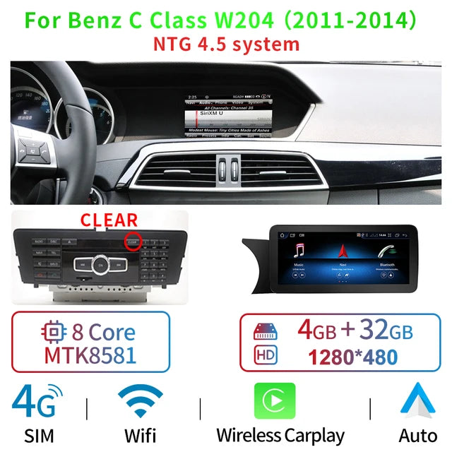 WiFi Controlled, MTK NTG 4.5 4-32GB, 10.25" Touch Screen, Multimedia Radio Car Monitor, Mercedes C W204 W205 2007-2018, Google, BT, 4G Carplay, Auto 8 Core Stereo