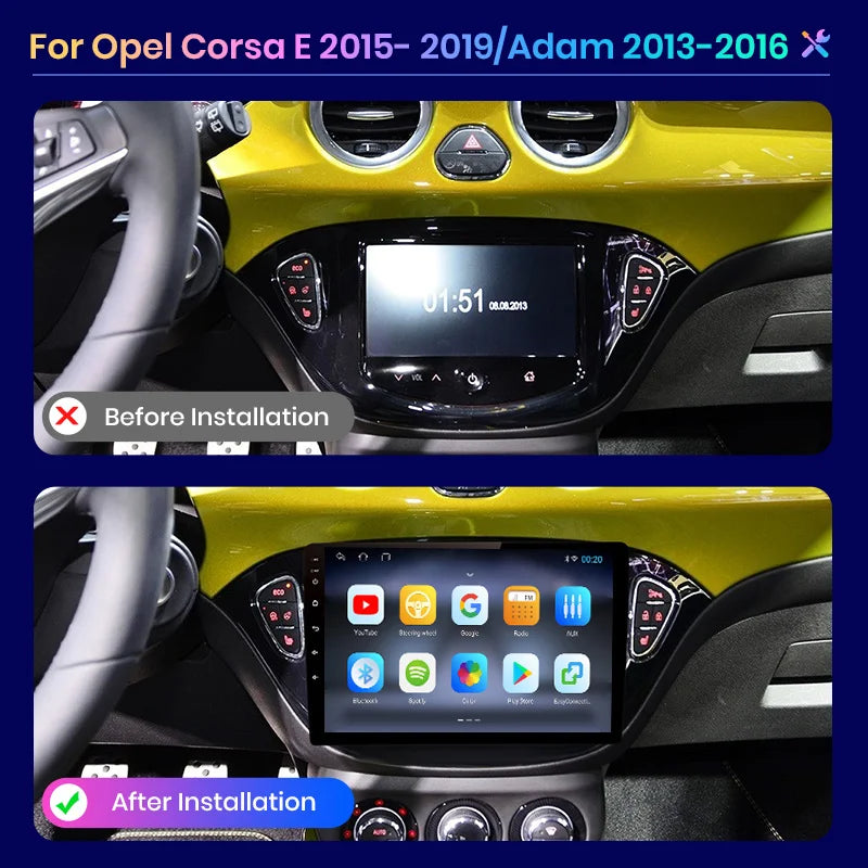 Haut-parleurs sans fil, PX9 pour Opel Corsa E 2014-2019, autoradio multimédia, navigation, autoradio Android CarPlay stéréo, WIFI, 1 Go-16 Go.