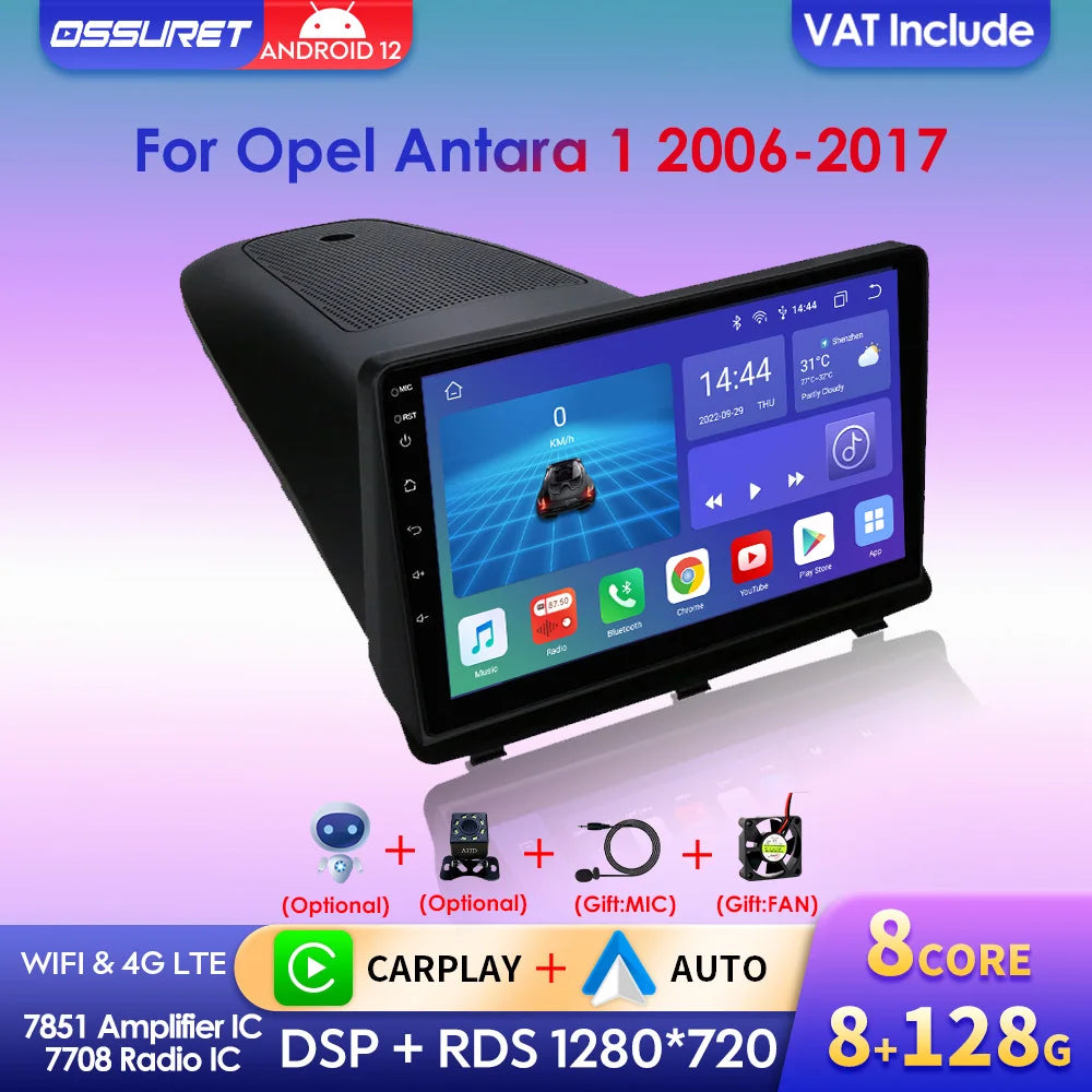 Wireless Speakers, , Opel Antara 1, Carplay Android 12 Navigation GPS Stereo, Black, 9" Size.