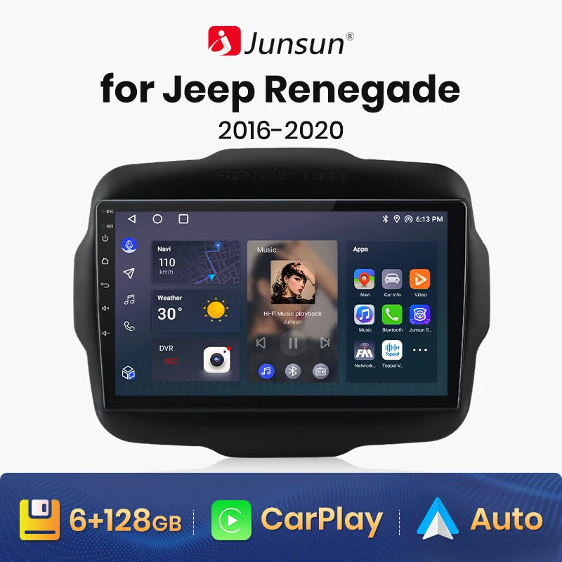 Wireless Speakers, , V1 AI Voice, CarPlay Android Auto, Jeep Renegade 2016-2020, 4G, Car Multimedia GPS, 2din autoradio V1 C (1G 32G), Black.