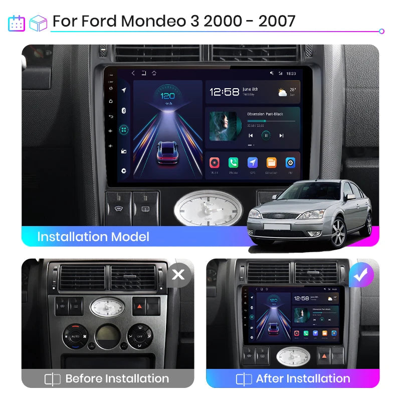 Wireless Speakers  V1 AI CarPlay Android Auto Radio Ford Mondeo 3 2000-2007 4G Multimedia GPS 2din autoradio (4GB 64GB) Black