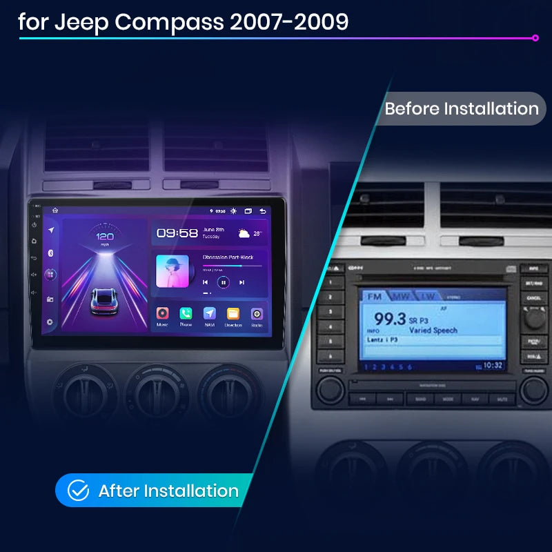 Wireless Speakers, , Jeep Compass 2007-2009, 4G Car Multimedia GPS, 2din autoradio V1 Plus (6GB 128GB), Black, One Size.