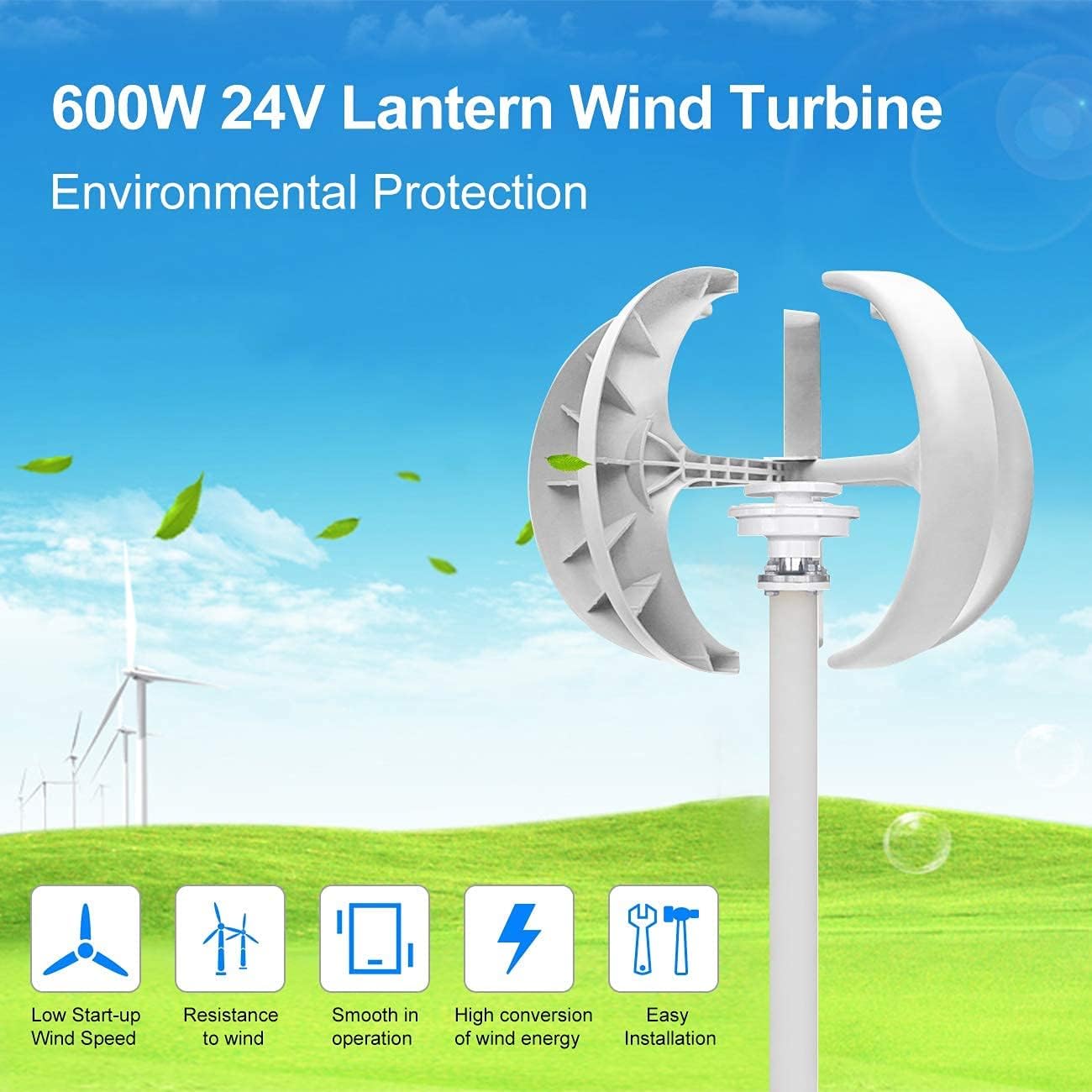 Wind Turbine, 12V, 600W, with Controller, White