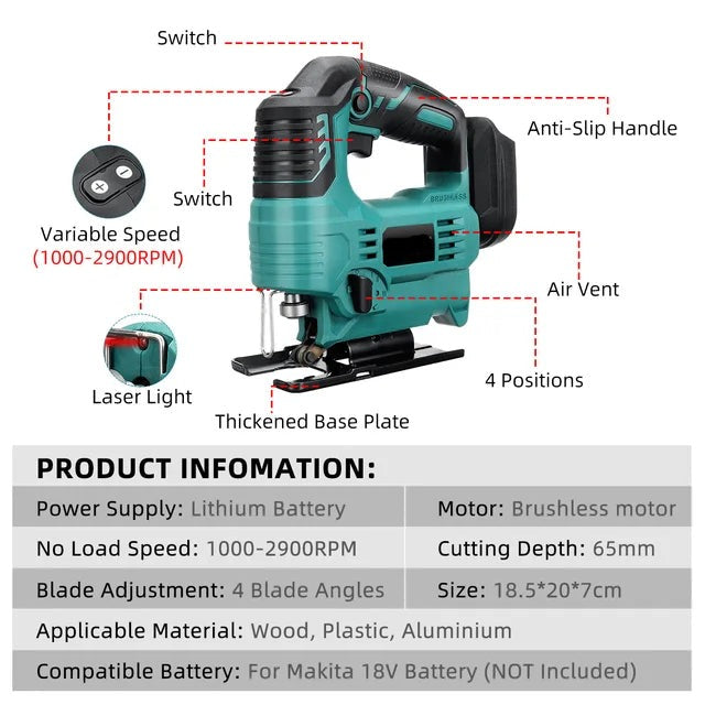 Wood Router, 2900rpm, Brushless Motor, 65mm, Green