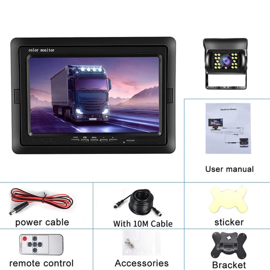 Wireless Backup Camera 1Camera 10M, 7 Inch Car Monitor LCD Display, Waterproof 4pin IR Night Vision for Bus Truck RV Caravan Trailers, Rearview, Color, Size.