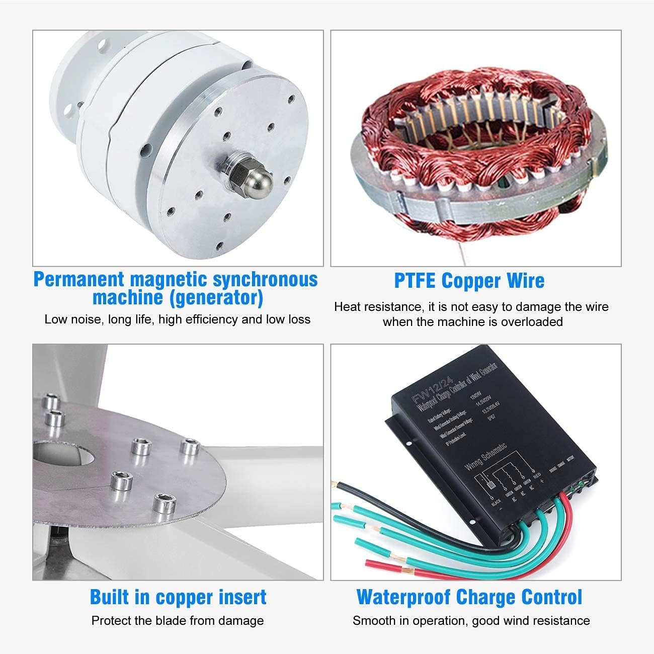 Wind Turbine, 12V, 600W, with Controller, White