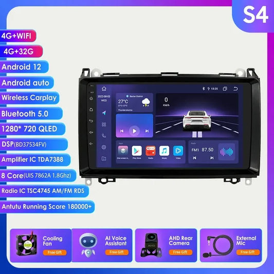 WiFi Controlled, S4 AI AHDCAMERA2, 8+128G, Android 12, Car Radio Multimedia Player, Mercedes Benz W169 W245 W639 W906 Sprinter B160 B170 B200 Vito Viano A/B Class, Color: None, Size: None