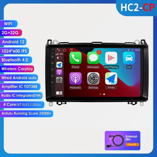 WiFi Controlled, HC2 Carplay Android 12 Multimedia Player, 8+128G, Mercedes Benz W169 W245 W639 W906 Sprinter B160 B170 B200 Vito Viano A/B Class, Color: N/A, Size: N/A.