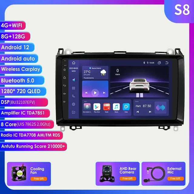 WiFi Controlled, S8 AHDCAMERA1, 8+128G, Android 12, Car Radio Multimedia Player for Mercedes Benz W169 W245 W639 W906 Sprinter B160 B170 B200 Vito Viano A/B Class, Color: N/A, Size: N/A