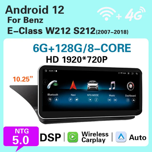 WiFi Controlled, Mercedes W212, Android 12 System, 6GB+128GB, 8 Core, 5.0, Car Screen, 2009-2016, WirelessCarplay, GPS Navi, Stereo Multimedia