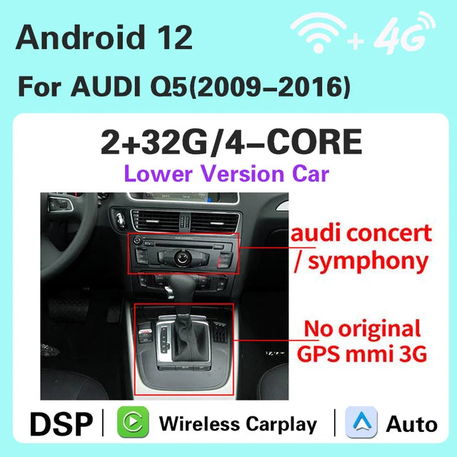 WiFi Controlled, AutoRadio, 8 Core, Black, 4GB RAM 32 GB Storage, 1920*720 Screen, Audi Q5 2009-2016