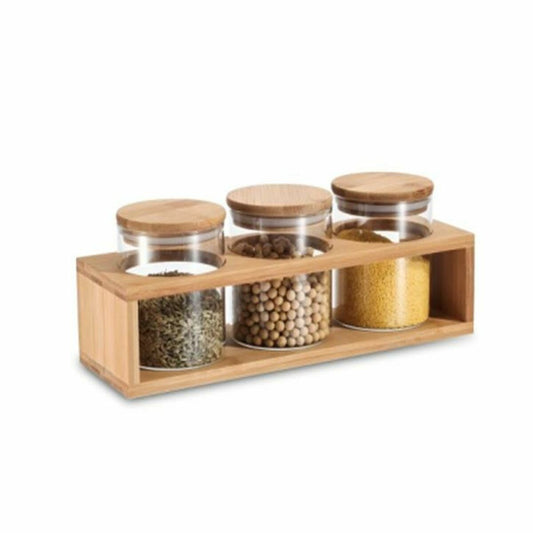 3 Tubs DKD Home Decor 31 x 11 x 11,5 cm Natural Bamboo Borosilicate Glass