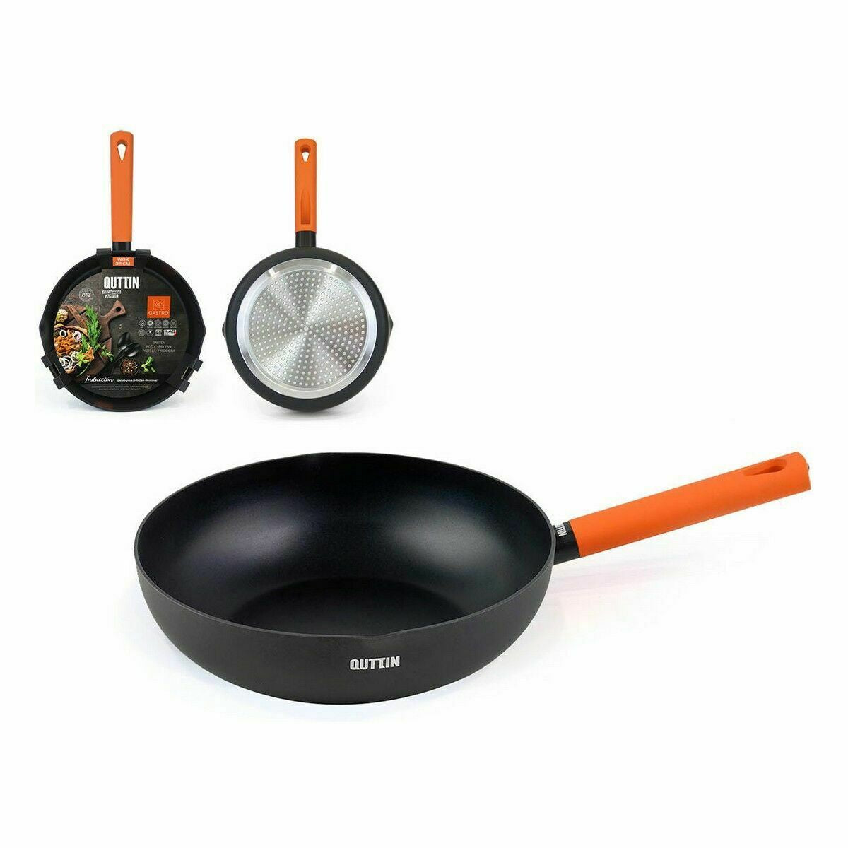 Wok Pan Quttin Gastro Black Orange 47 x 29 x 8 cm (6 Units)