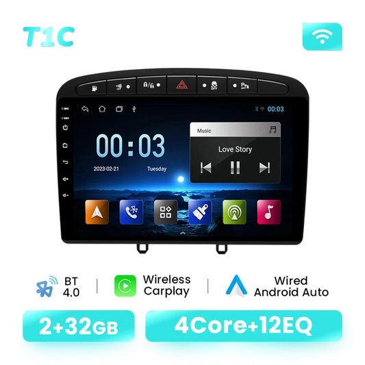 Wireless Speakers,  T1C, Peugeot 408 308 308S 2012-2020, 2GB 32GB, AI Voice, Carplay Android 12, Car Radio Multimedia, GPS Autoradio, Wifi DSP RDS, 8G+128G, Black, One Size.