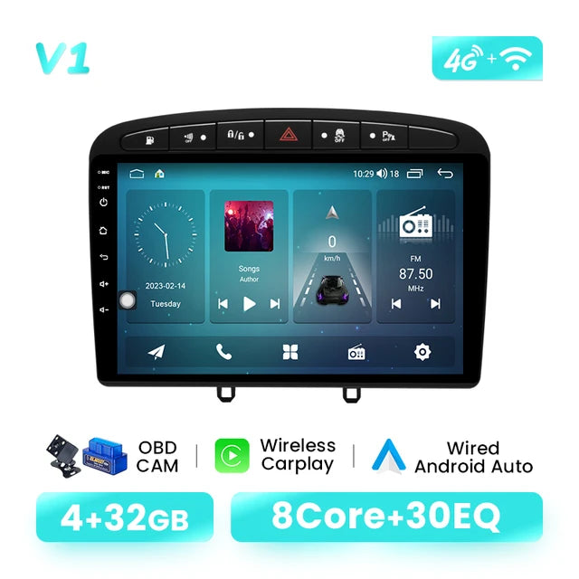 Wireless Speakers  V1 4GB 32GB AI Voice Wireless Carplay Android 12 Multimedia Peugeot 408 308 308S 2012-2020 GPS Autoradio Wifi DSP RDS- 8G+128G Black.