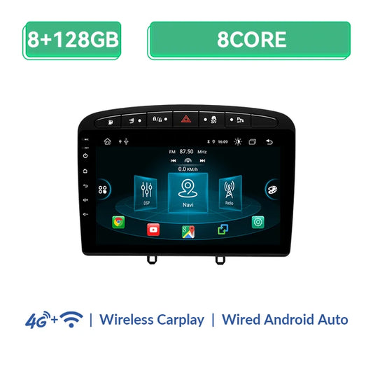 Wireless Speakers, , V2C, 8GB 128GB AI Voice, Carplay Android 12, Peugeot 408 308 308S 2012-2020, GPS Autoradio, Wifi DSP RDS, Black, Standard