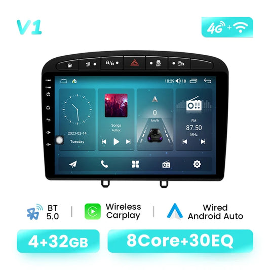 Wireless Speakers, , V1(4GB 32GB), 8G+128G AI Voice, Android 12, Car Radio, Peugeot 408 308 308S 2012-2020, GPS Autoradio, Wifi DSP RDS, Black Silver, Standard Size.