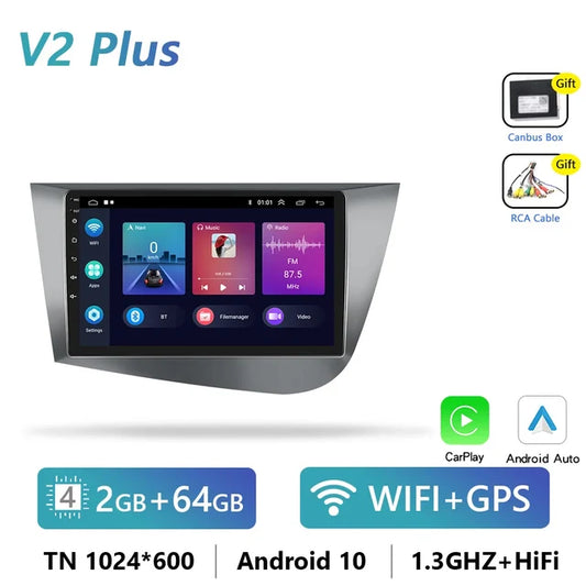 WiFi Controlled, SEAT Leon 2 MK2 2005-2012, 2G+64G, 8G+128G, CarPlay Android Radio, 2din Head Unit, 4G GPS Stereo HiFi, Color, Size.