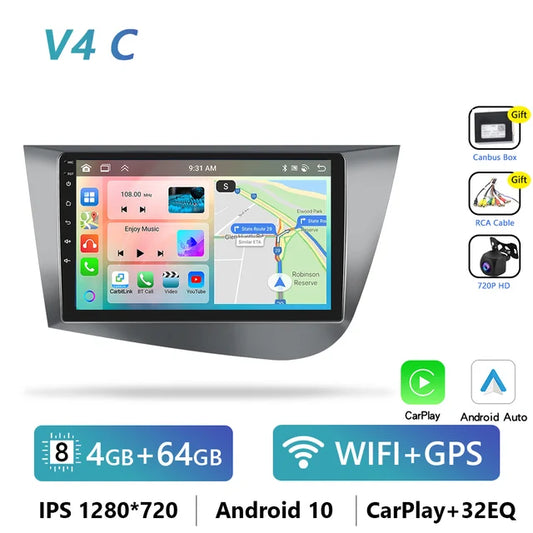 WiFi Controlled, SEAT Leon 2 MK2 2005-2012, 4G+64G, 8G+128G, CarPlay, Android Radio, Car Multiemdia Video Player, 2din Head Unit, GPS Stereo HiFi