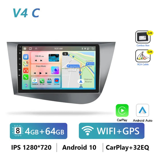 WiFi Controlled, SEAT Leon 2 MK2 2005-2012, 4G+64G/8G+128G CarPlay Android Radio, GPS Stereo HiFi, 2din Head Unit, Black