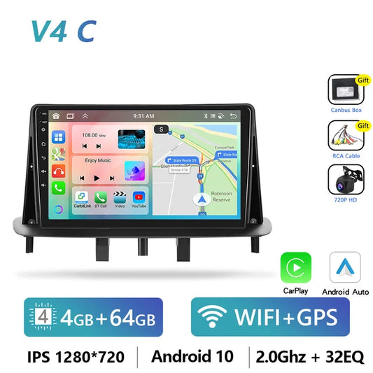 WiFi Controlled, Podofo, Renault Megane 3 Fluence 2 2008-2014, 4G+64G and 8G+128G, Black, 2din Head Unit DSP Stereo