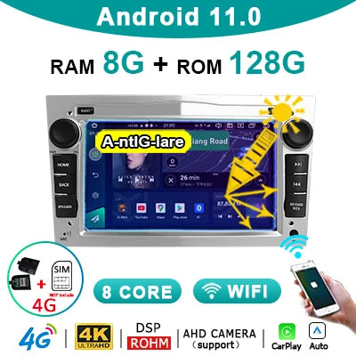 WiFi Controlled, Wondefoo, CBL-S-8G128GCP, 8G+128G, Android 2 Din Car Radio GPS Player, Opel Astra H J Vectra Vauxhall Antara Zafira Corsa C D Vivaro Meriva Veda, Color, Size