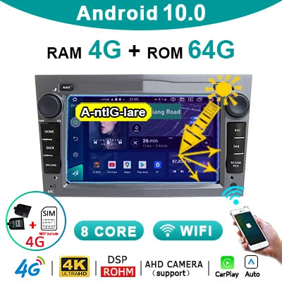 WiFi Controlled, CBL-G-4G64GCP, 8G+128G, Carplay Android 2 Din Car Radio GPS Player, Opel Astra H J Vectra Vauxhall Antara Zafira Corsa C D Vivaro Meriva Veda, Color: unspecified, Size: unspecified