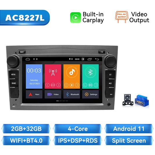 WiFi Controlled, OBD Cam, 2GB RAM, 32GB Storage, 8G+128G, Carplay, Android 12, Opel Astra H G J Antara Vectra C B Vivaro Corsa D Zafira B, 7" Stereo RDS