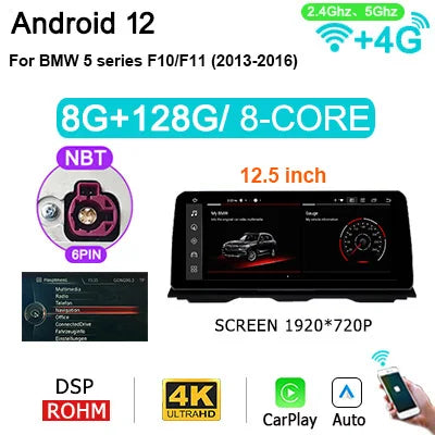 WiFi Controlled, HPL-NBT-12-8G128G, 8G 256G, 10.25'', BMW 5 Series F10 F11 520i 525i 528i, Intelligent System, Carplay, GPS