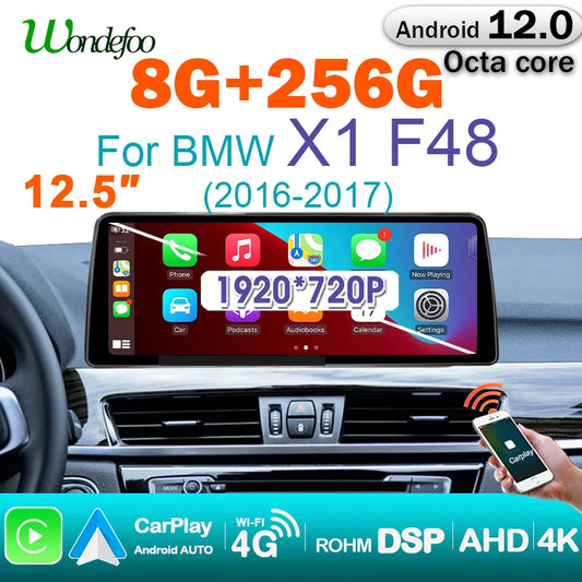 Wireless Speakers, Wondefoo, BMW X1 F48 2016-2018, 8 Core 8G+256G, Android 12 Car Radios, GPS, 4G LTE, HPL-NBT-6G128G.