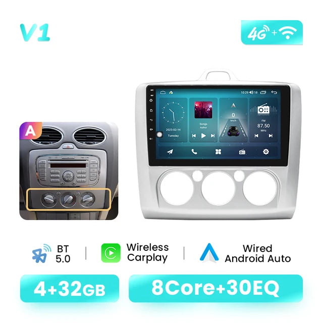 Wireless Speakers, , V1, 4GB 32GB, 8GB 128GB, AI Voice, Carplay, Android 12, Multimedia, Ford Focus 2 3 Mk2 Mk3 2004-2011, GPS, Autoradio, Wifi, RDS, Black, One Size.