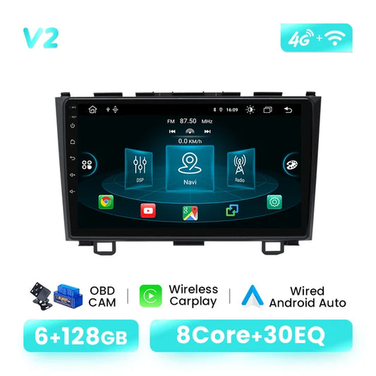 Wireless Speakers  V2 Cam, 6G 128G, 8GB 128GB AI Voice Android 12 Car Multimedia Radio for Honda CR-V 3 RE CRV 2007-2011 GPS autoradio, 4G Wifi, IPS