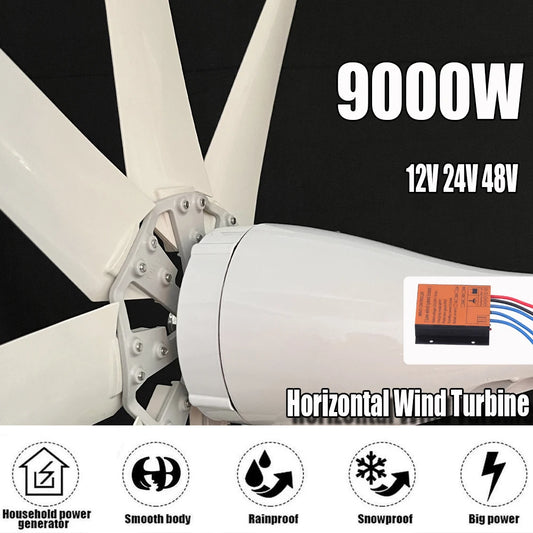 Wind Turbine Generator, 8blades 9000W, 48v, mppt Controller