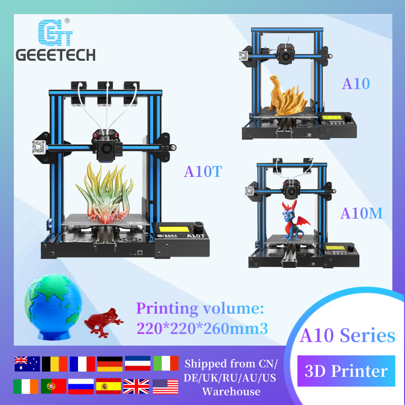 3D Printer, Geeetech, A10T, FDM, 60mm/s, 220V, Auto Leveling, Black