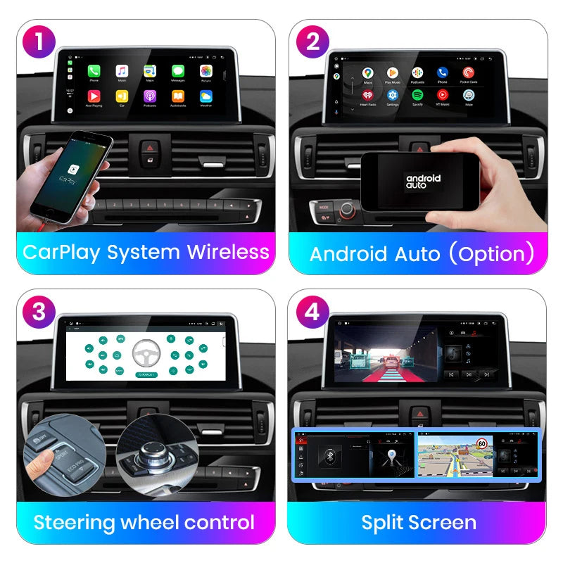 Wireless Speakers  AI Voice Car Radio Multimedia BMW Series 1/2 F20 F22 3/4 F30 F32 NBT DSP 4G Andorid Auto GPS 2din 4-64GB Black or Silver.