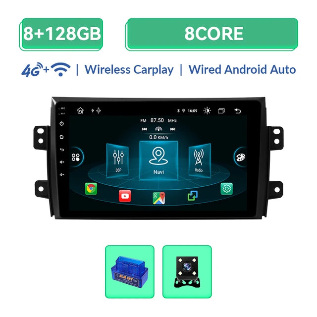 Wireless Speakers, , V2C 8G 128G OBD Cam, AI Voice Carplay, Android 12 Car Radio Multimedia, Suzuki SX4 2006-2013 Fiat Sedici 2005-2014 GPS Wifi IPS, Color Size