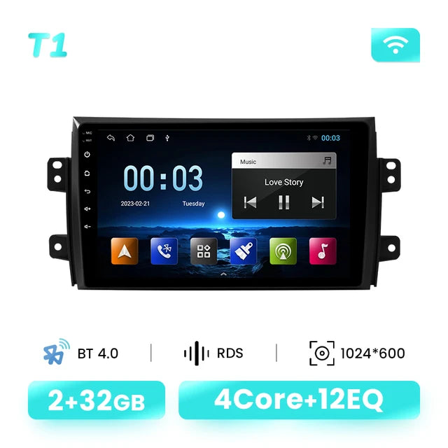 Wireless Speakers, , T1, AI Voice, Wireless Carplay, 128G, Android 12, Car Radio Multimedia, Suzuki SX4 2006-2013, Fiat Sedici 2005-2014, GPS, IPS