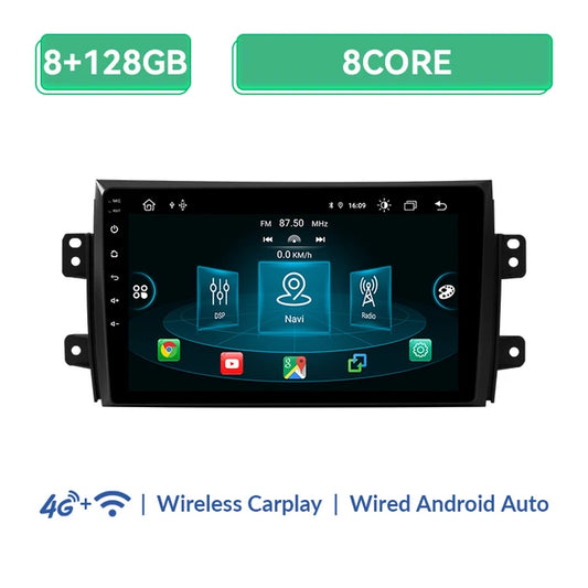 Wireless Speakers, , V2C, AI Voice, Wireless Carplay, 128G Android 12, Car Radio Multimedia, Suzuki SX4 2006-2013, Fiat Sedici 2005-2014, GPS Wifi, IPS, 8GB 128GB