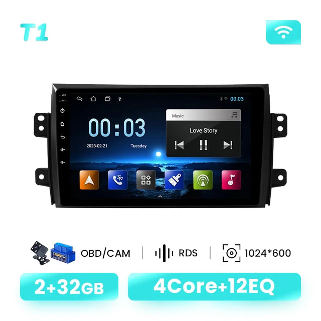 Wireless Speakers, , T1, AI Voice Wireless Carplay, GPS, Suzuki SX4 & Fiat Sedici Compatible, 2GB RAM 32GB ROM, 128GB Expandable, WiFi, IPS Display