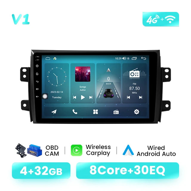 Wireless Speakers, , V1, 4GB RAM 32GB ROM, AI Voice, Carplay, 128GB, Android 12, Suzuki SX4 2006-2013, Fiat Sedici 2005-2014, GPS, Wifi, IPS