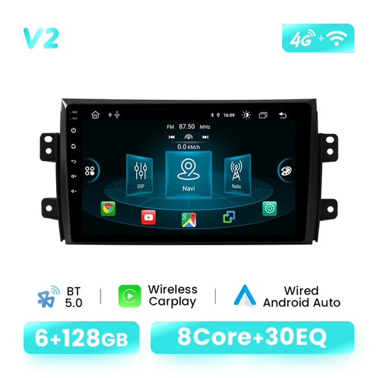 Wireless Speakers, , V2, 6GB RAM 128GB, AI Voice, Carplay, Android 12, Suzuki SX4 2006-2013, Fiat Sedici 2005-2014, GPS, Wifi, IPS