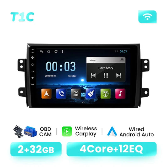 Wireless Speakers, , T1C, AI Voice, 2GB 32GB, Carplay, Android 12, Suzuki SX4 2006-2013, Fiat Sedici 2005-2014, GPS, Wifi, IPS