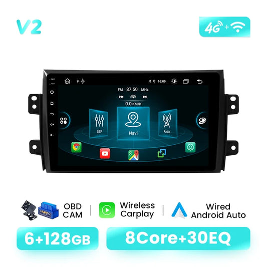 Wireless Speakers, , V2, AI Voice, 128G, Android 12, Car Radio Multimedia, Suzuki SX4 2006-2013, Fiat Sedici 2005-2014, GPS, Wifi, IPS