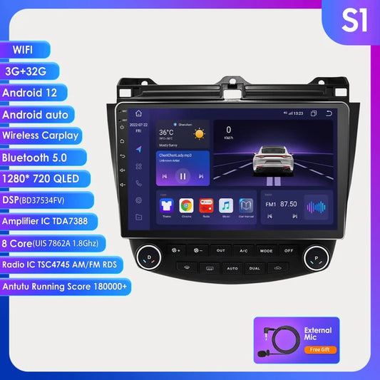 WiFi Controlled, 10.1inch-S1, Android 12, Car Radio, 2din, GPS Stereo Navi Multimedia Player, Honda ACCORD 7, 2003-2007, Autoradio, Carplay, Color: N/A, Size: 10.1"