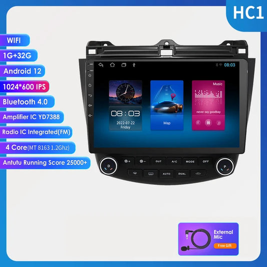 WiFi Controlled, 10.1inch-HC1, Android 12, Car Radio 2din GPS Stereo Navi Multimedia Player, Honda ACCORD 7 2003 2007, Autoradio, 10"1 Carplay, Color: Unspecified