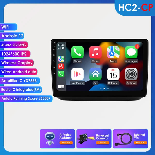 Wireless Speakers, , HC2 CP AHD1 AI, Carplay, GPS navigation, Stereo Audio, rds dsp, Vw Skoda Fabia 2 2007-2014, Android 12, 2din, Black.