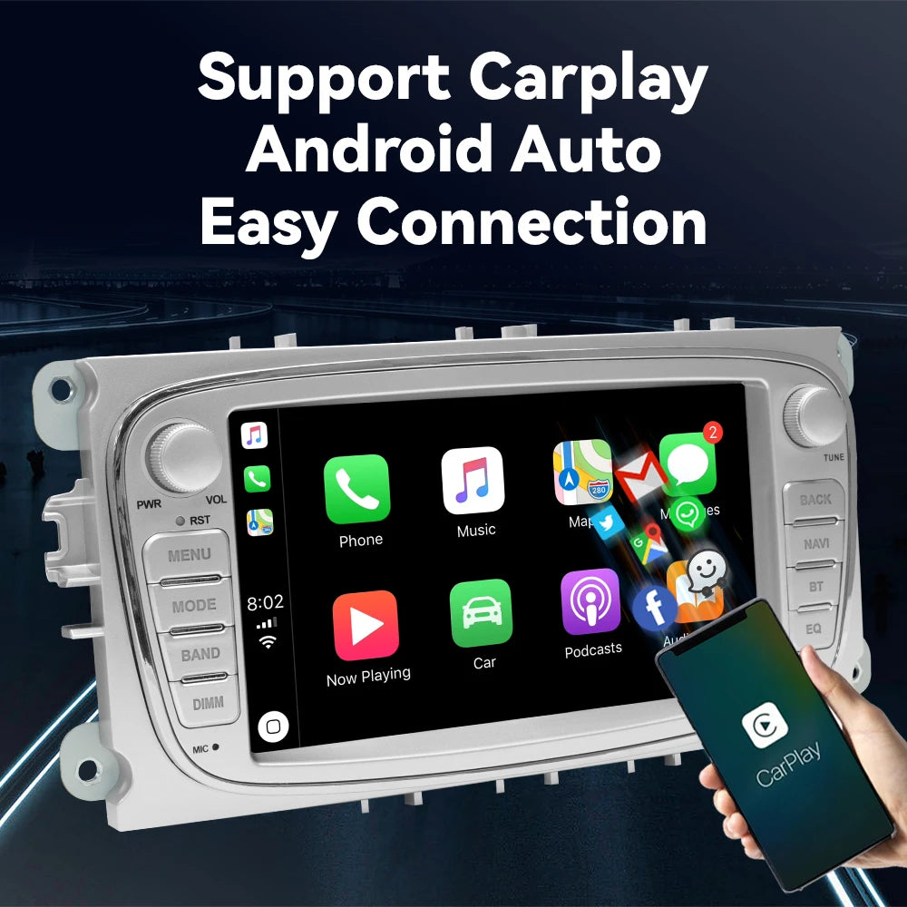 Wireless Speakers, , Android 12 Car Radio, CarPlay, DSP, 6GB RAM, 128GB ROM, Ford Focus 2 3 mk2 Mondeo 4 Kuga Fiesta Transit Connect S-MAX C-MAX Galaxy, Black, One Size