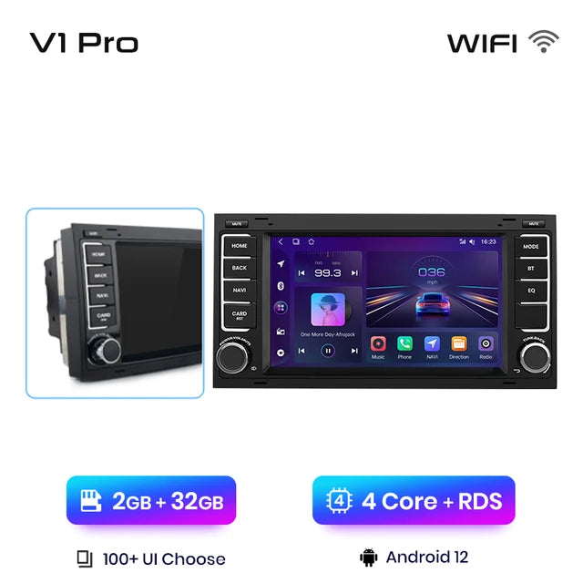 WiFi Controlled, V1 Pro, 2GB RAM 32GB ROM, Black, 2 din autoradio