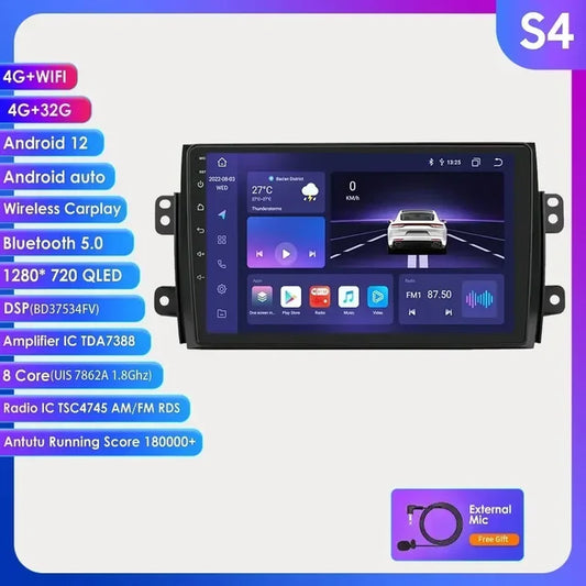 WiFi Controlled, S4-4G, 32G-8cores, Android Car Radio, Suzuki SX4 2006-2013 Fiat Sedici 2005-2014, Multimedia Video Player Navigation, 2din Carplay Stereo, BT, Color + Size (if applicable)